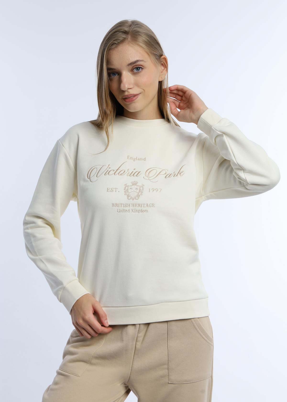 Kadın 3 İplik Şardonsuz United Kingdom Nakışlı Sweatshirt Bej Kadın 3 İplik Şardonsuz United Kingdom Nakışlı Sweatshirt Bej