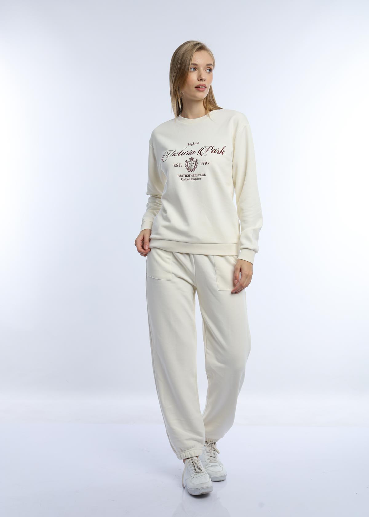 Kadın 3 İplik Şardonsuz United Kingdom Nakışlı Sweatshirt Bordo