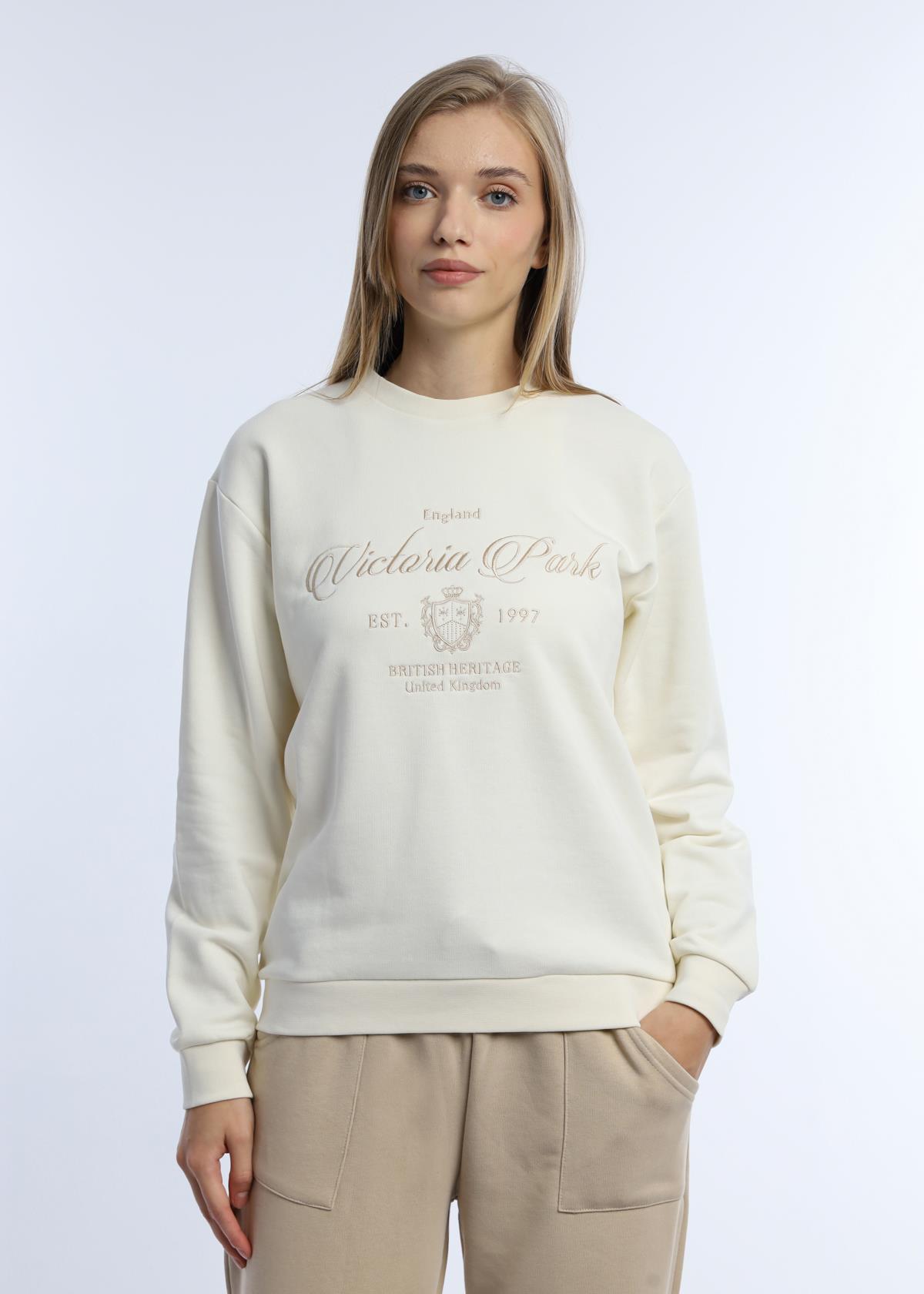 Kadın 3 İplik Şardonsuz United Kingdom Nakışlı Sweatshirt Bej Kadın 3 İplik Şardonsuz United Kingdom Nakışlı Sweatshirt Bej