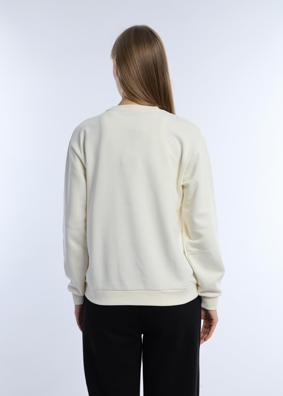Kadın 3 İplik Şardonsuz United Kingdom Nakışlı Sweatshirt Siyah