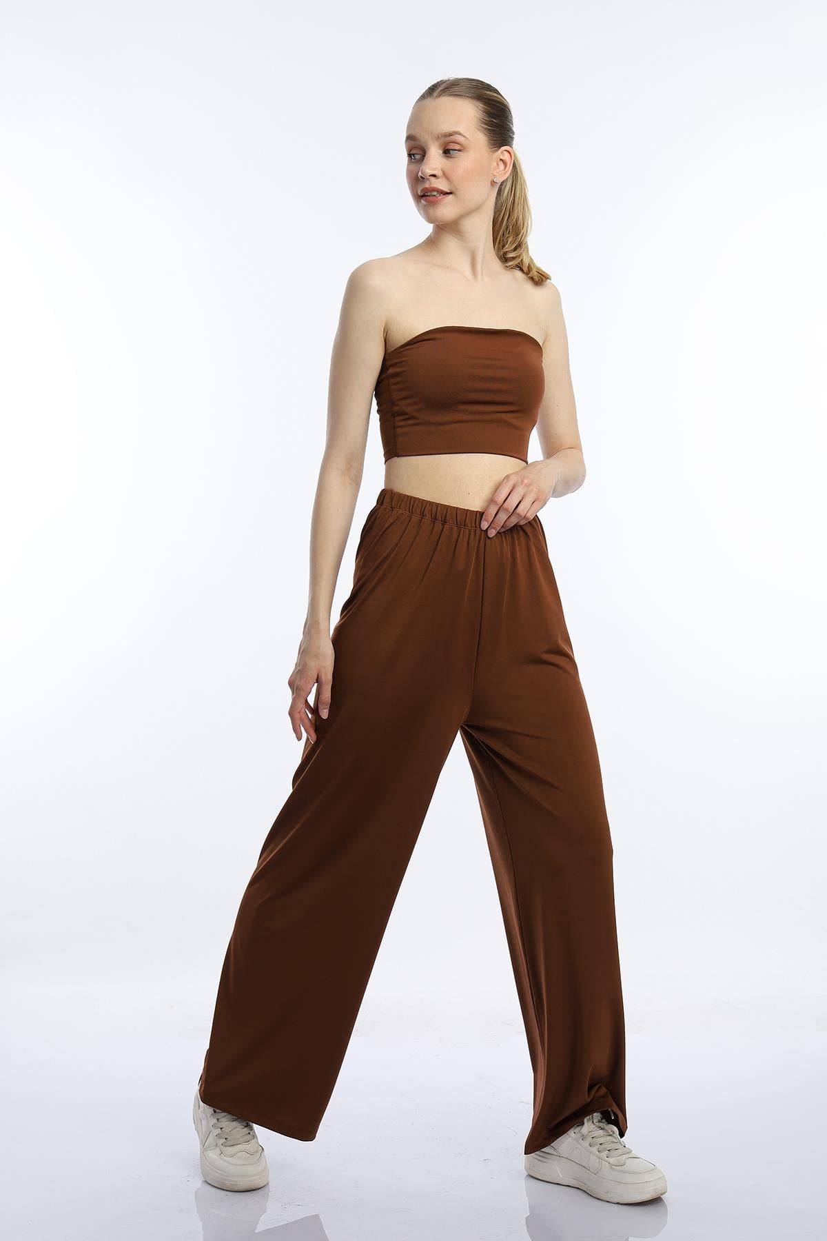 Kadın Allegro Kumaş Oversize Pantolon Kahverengi
