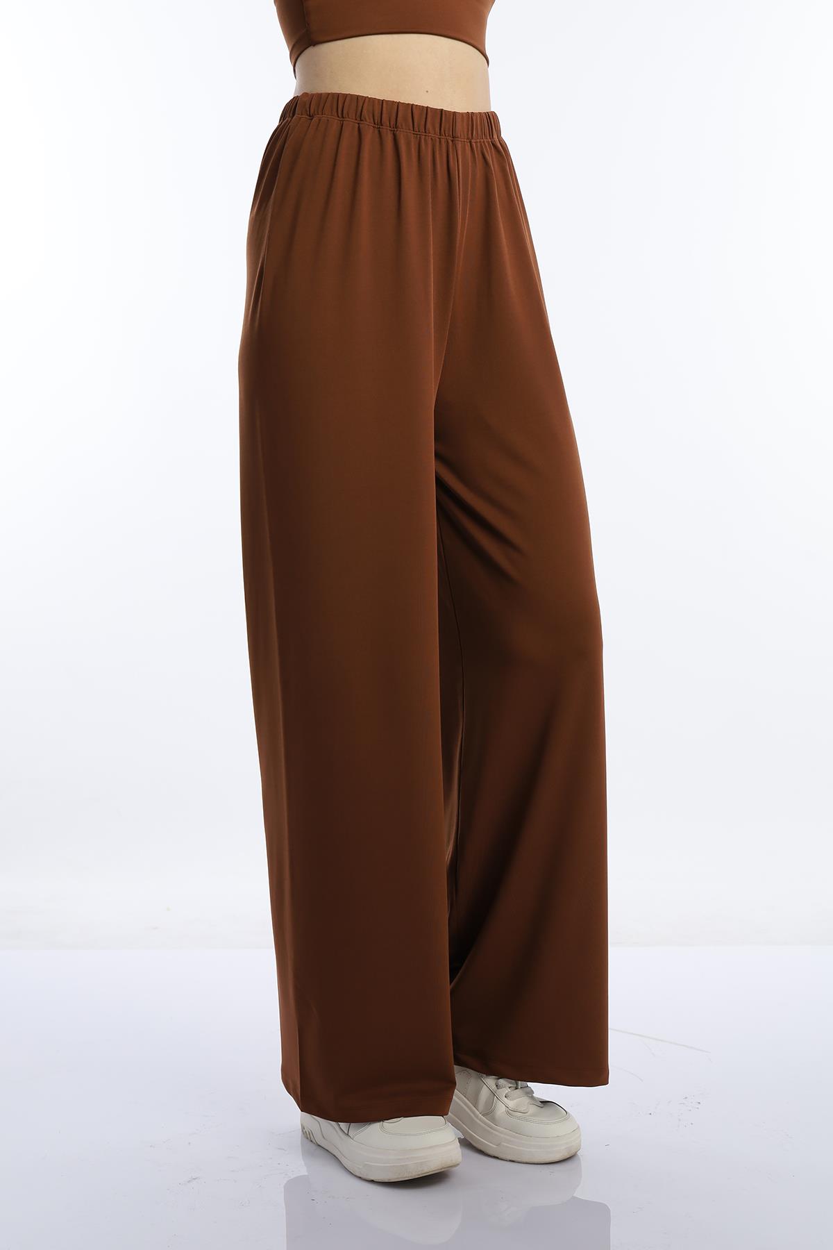 Kadın Allegro Kumaş Oversize Pantolon Kahverengi