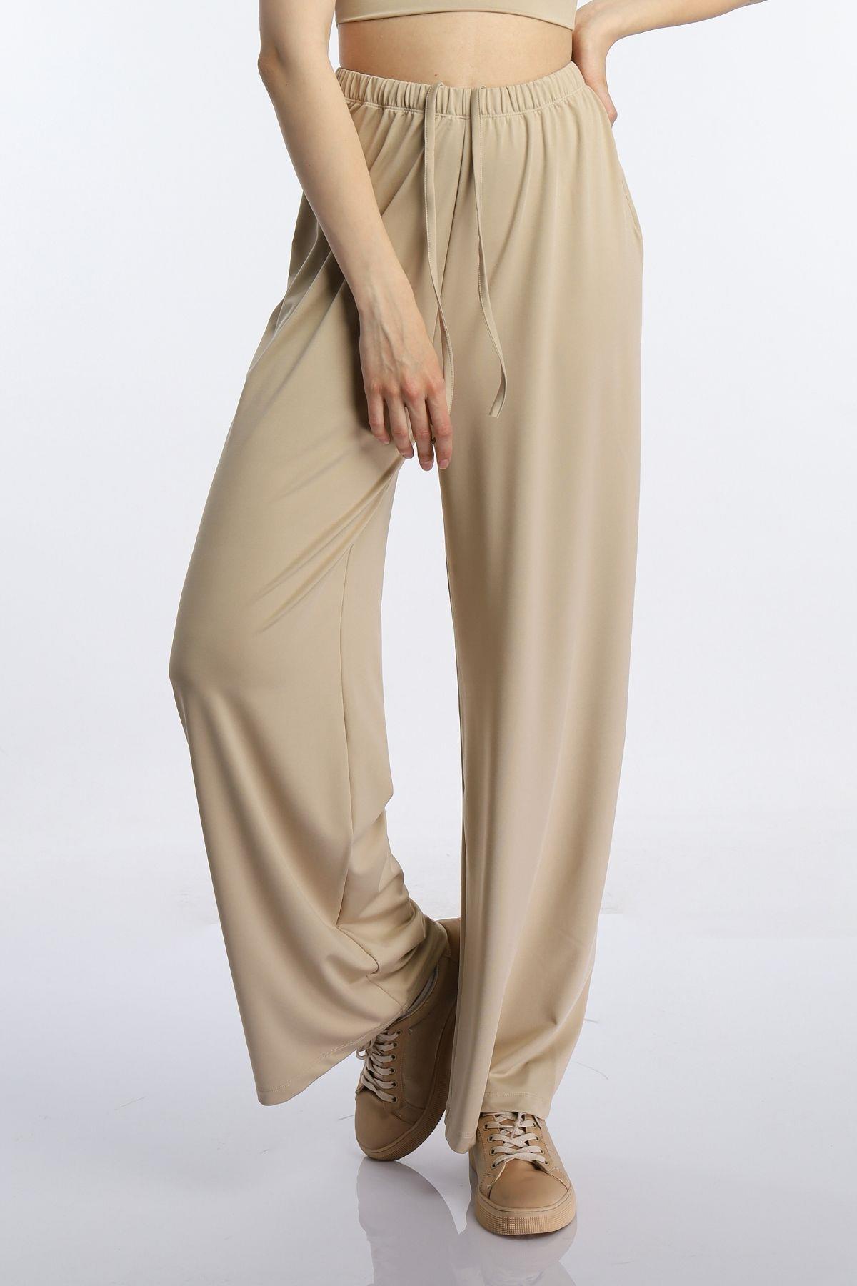 Kadın Allegro Kumaş Oversize Pantolon Vizon