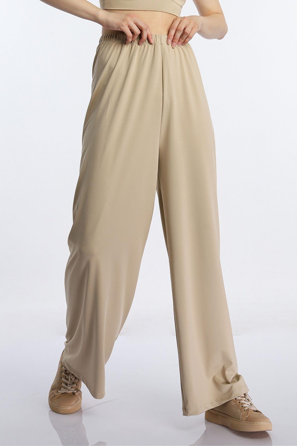 Kadın Allegro Kumaş Oversize Pantolon Vizon