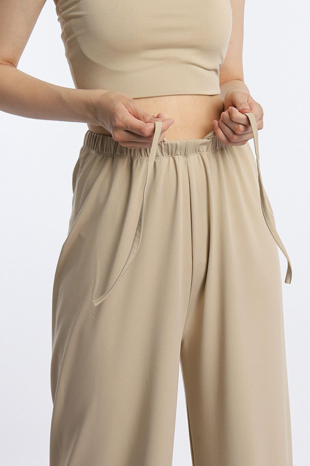 Kadın Allegro Kumaş Oversize Pantolon Vizon
