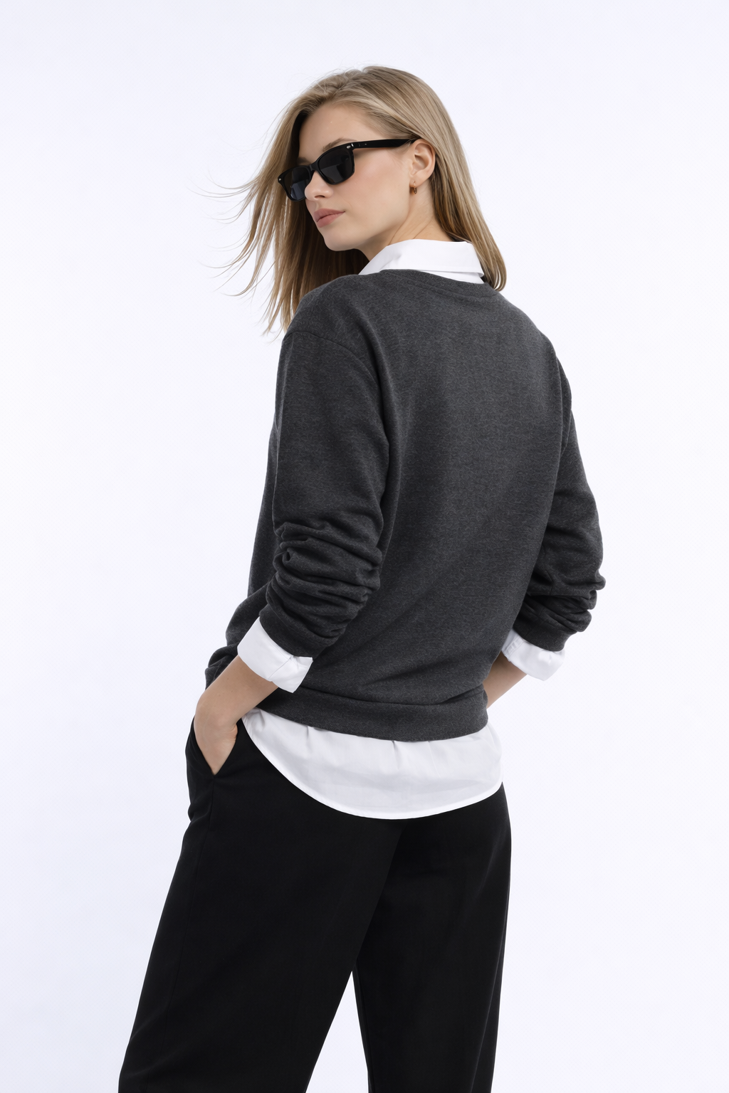 Kadın Antrasit 3 İplik Şardonsuz Bisiklet Yaka Regular Fit Sweatshirt