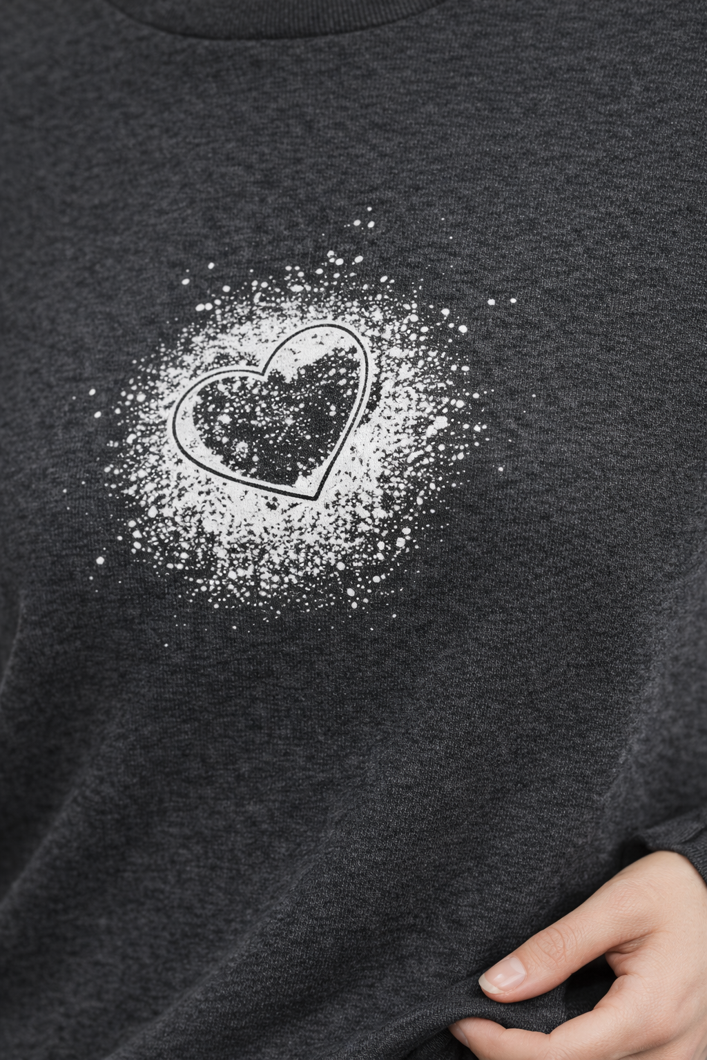 Kadın Antrasit Kalp Baskılı Regular Sweatshirt Günlük Rahat Basic Sweat