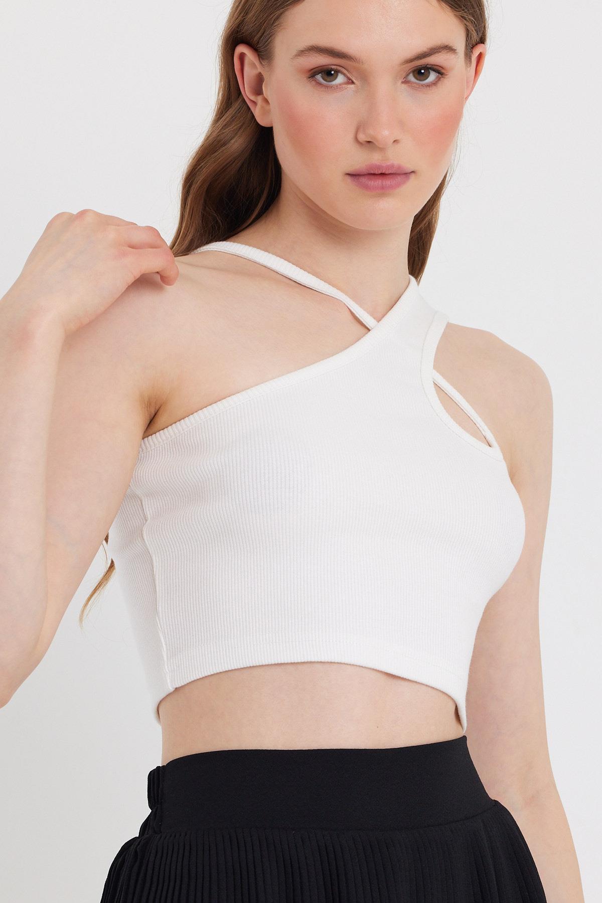 Kadın Askılı Crop Kaşkorse   Ekru