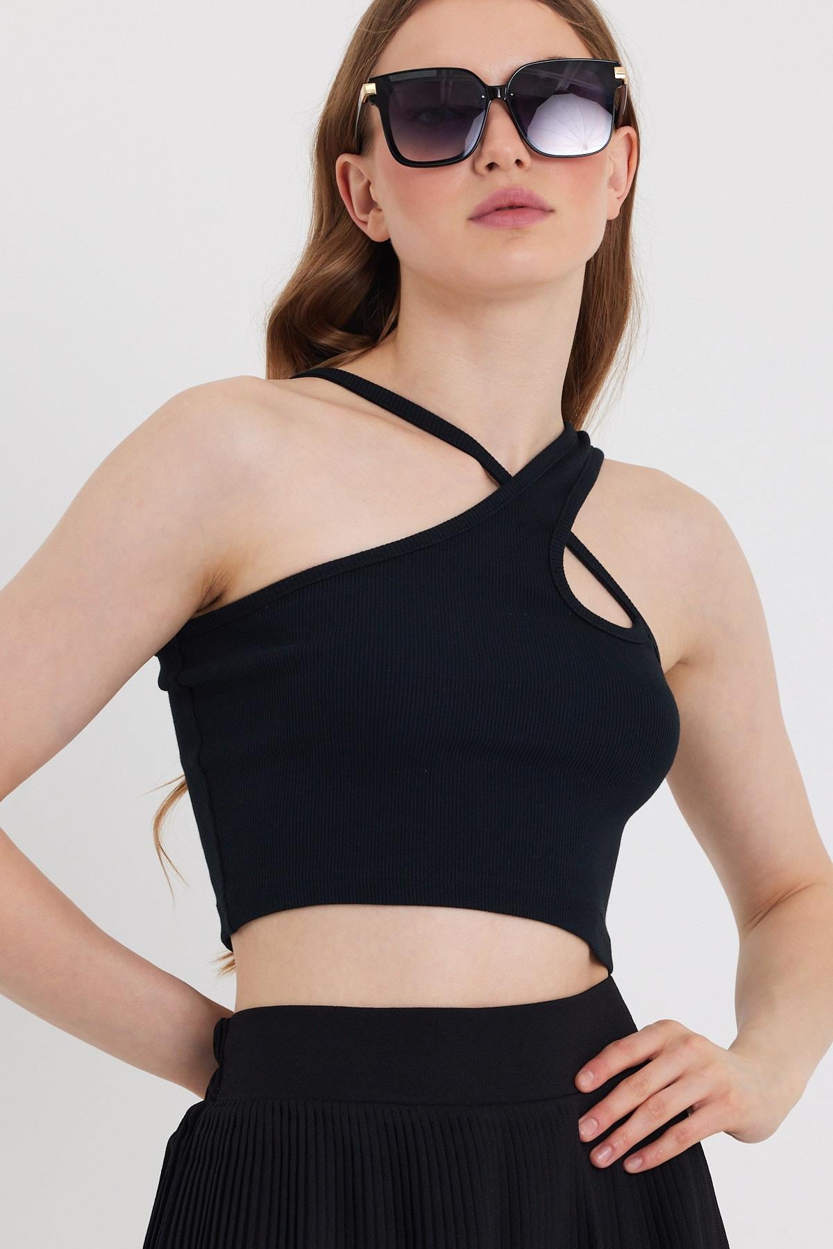 Kadın Askılı Crop Kaşkorse  Siyah