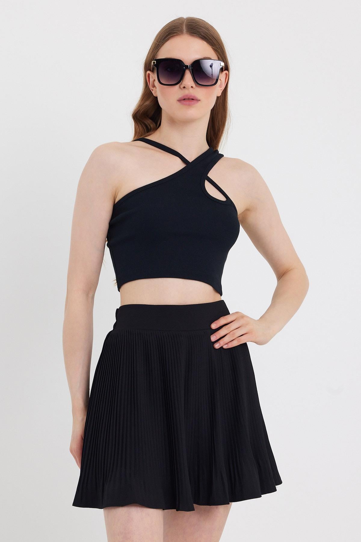 Kadın Askılı Crop Kaşkorse  Siyah