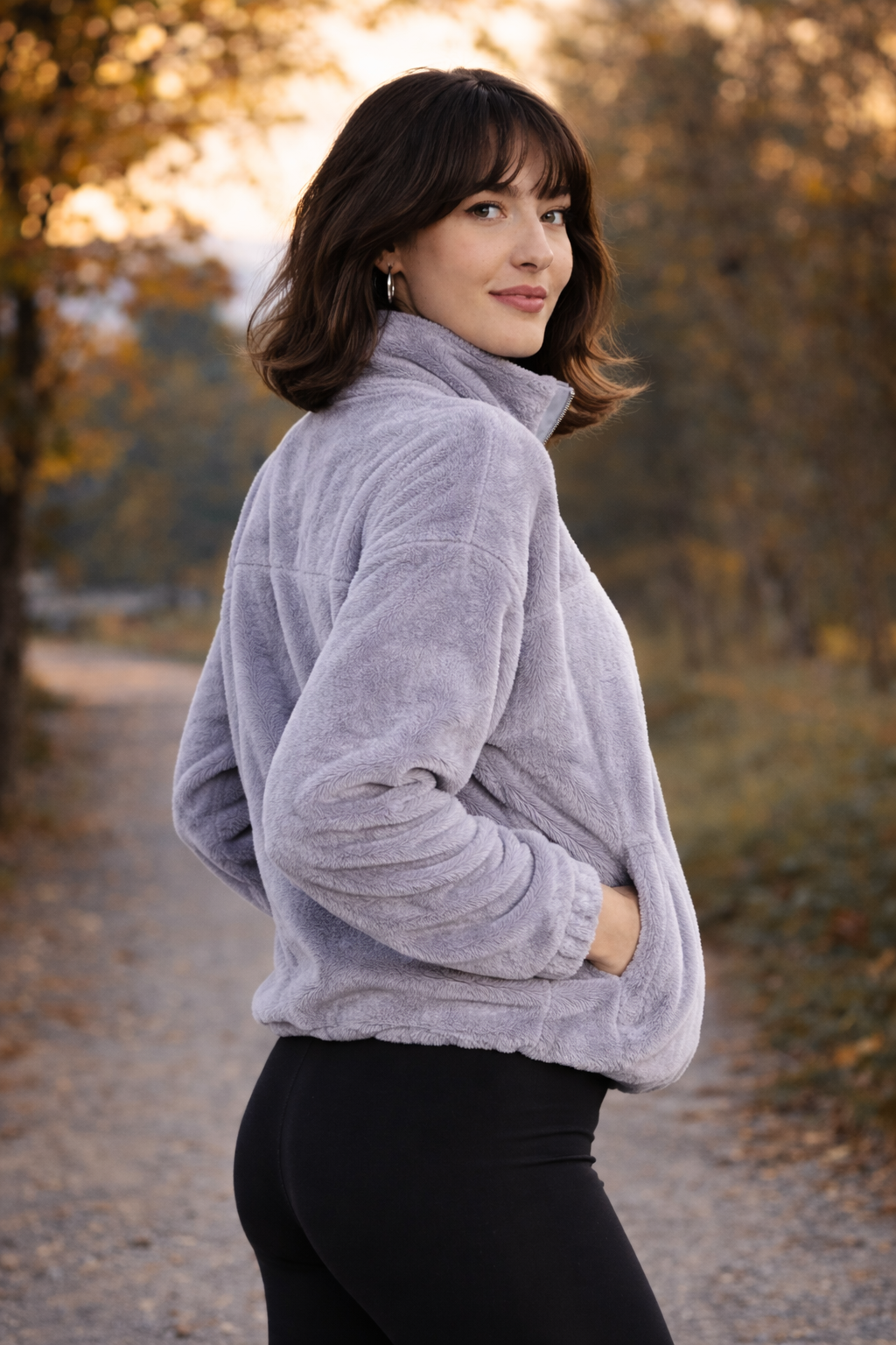 Kadın Balıkçı Yaka Yarım Fermuarlı Peluş Polar Sweatshirt Gri