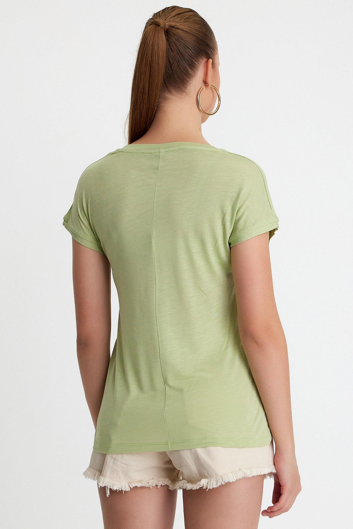 Kadın Bambu kumaş V Yaka T-shirt  Mint