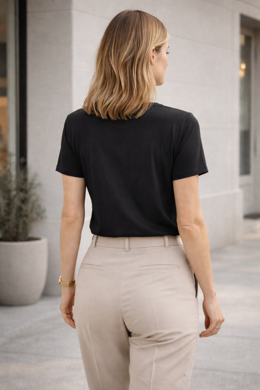 Kadın Basic Bisiklet Yaka Pamuk Likra Tişört – Siyah