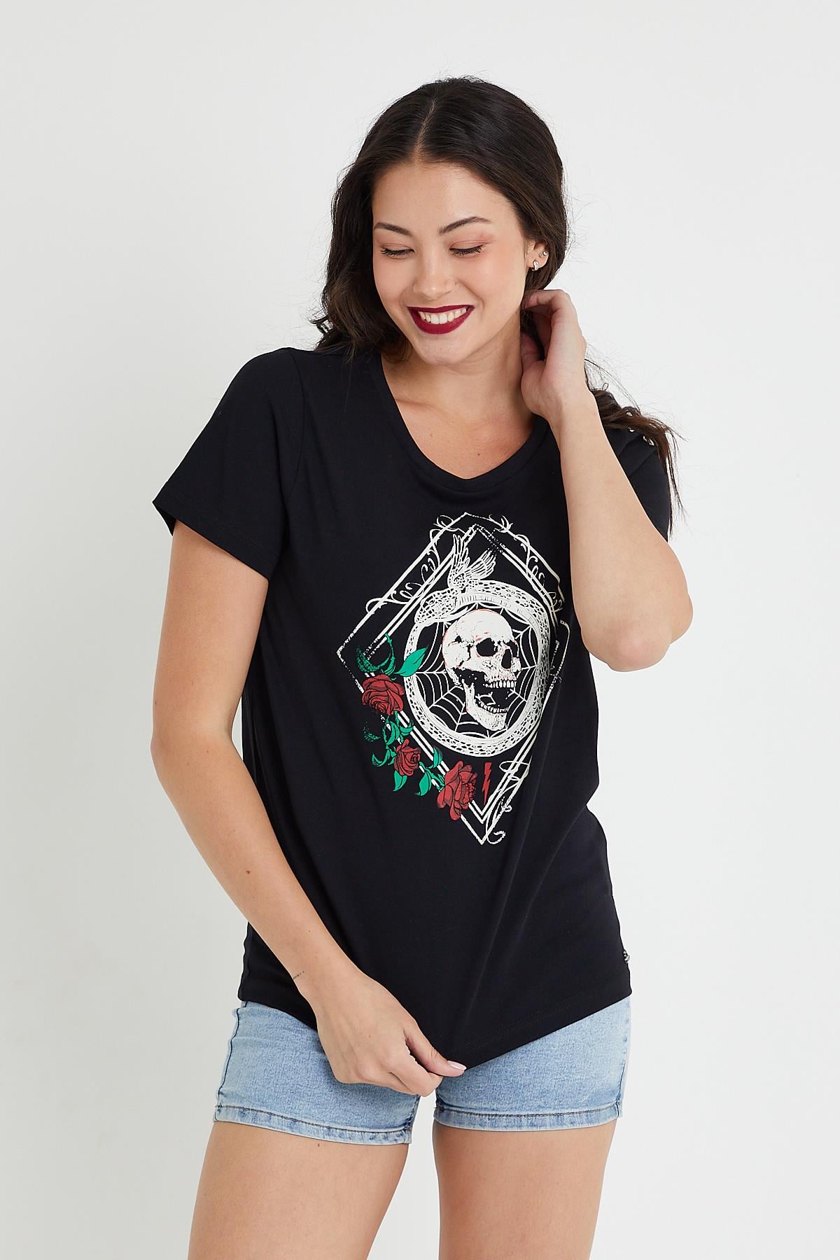 Kadın Baskılı T-shirt  Siyah