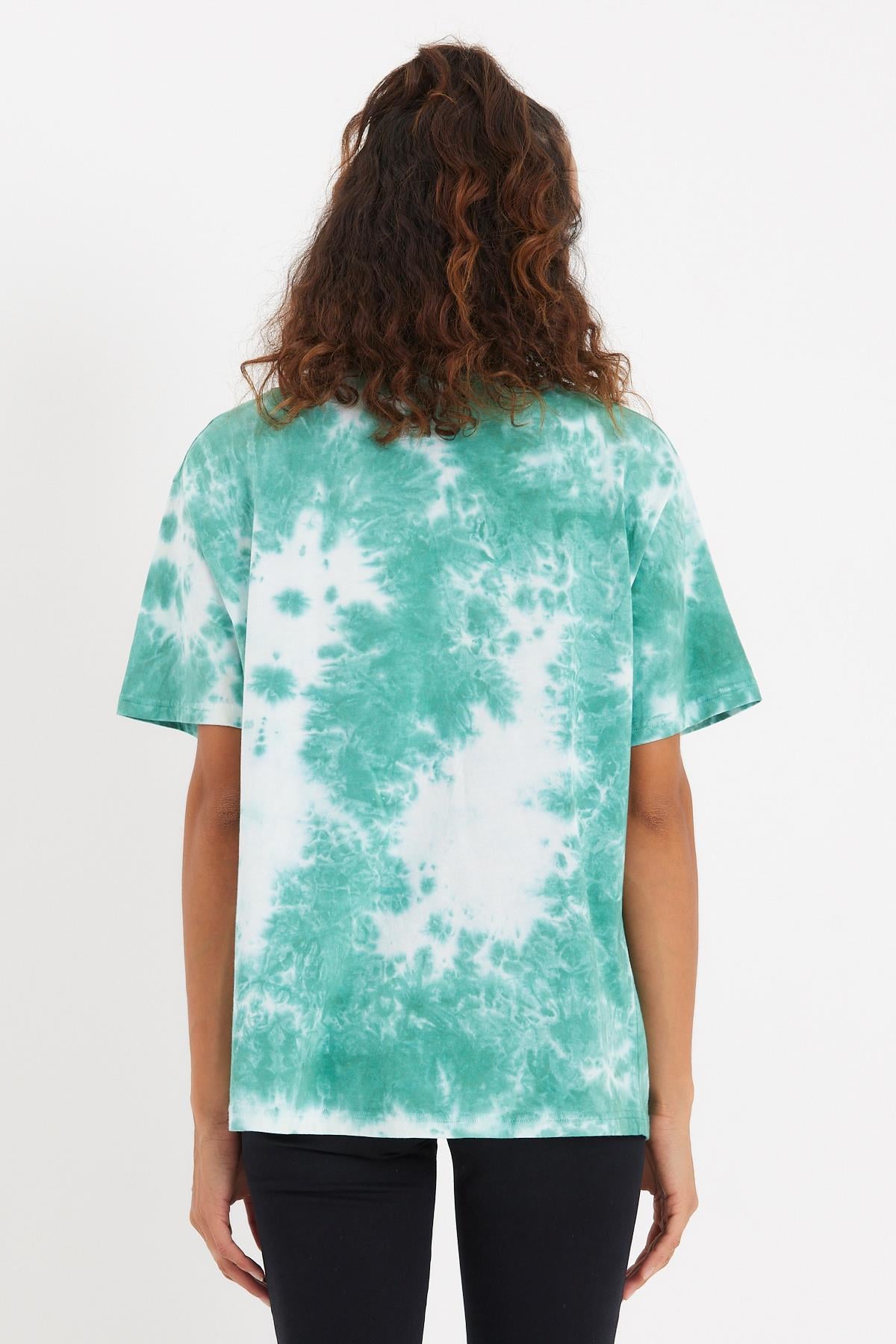 Kadın Batik Yıkamalı Oversize T-shirt Yeşil