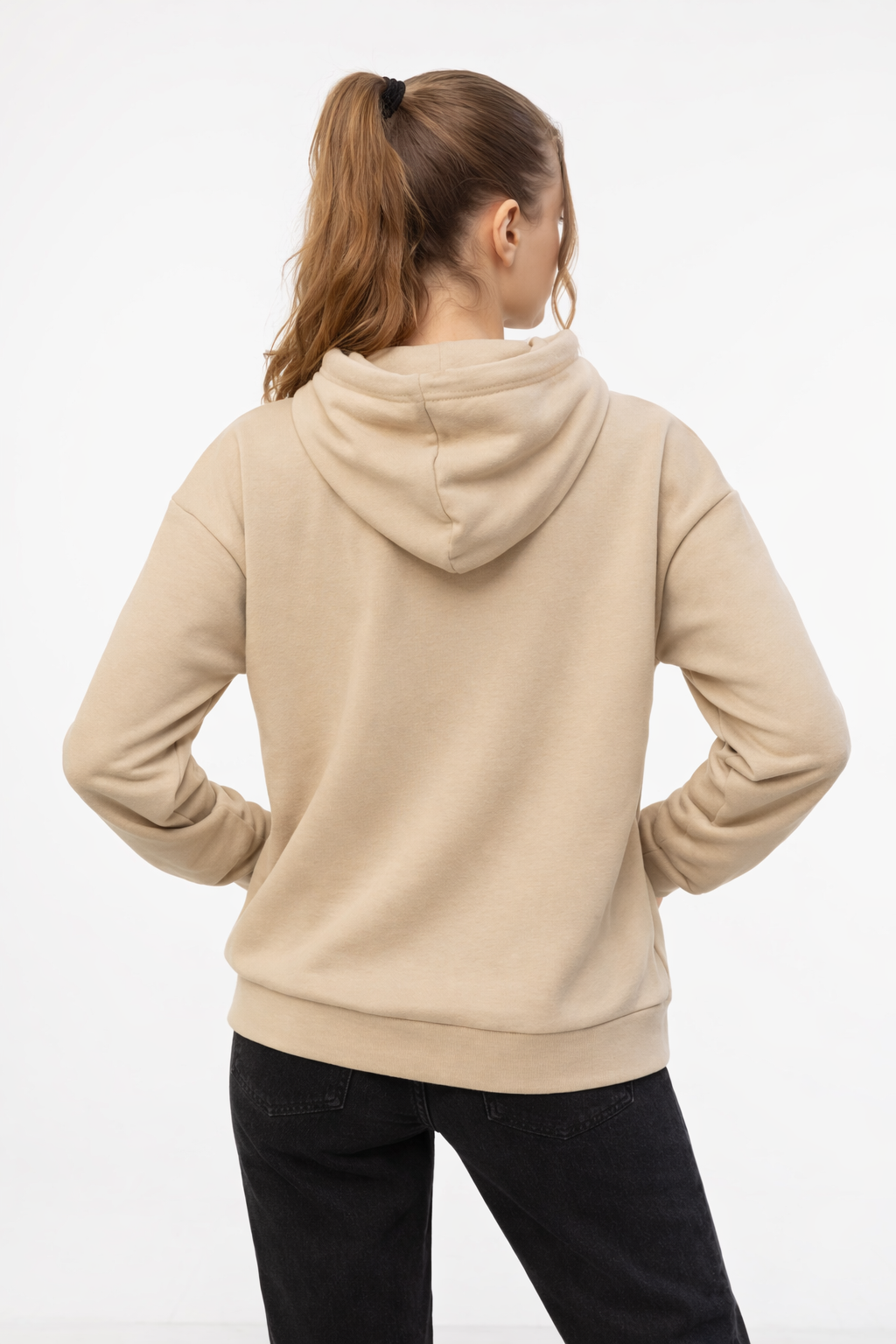 Kadın Bej Kiraz Baskılı Oversize Kapüşonlu Sweatshirt Hoodie