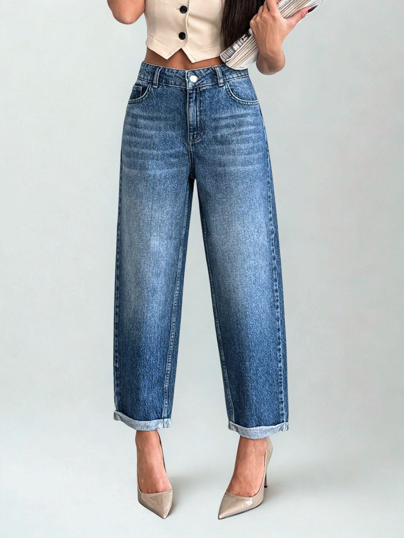 Kadın Bilek Boy Mom Fit Kot Pantolon Mavi