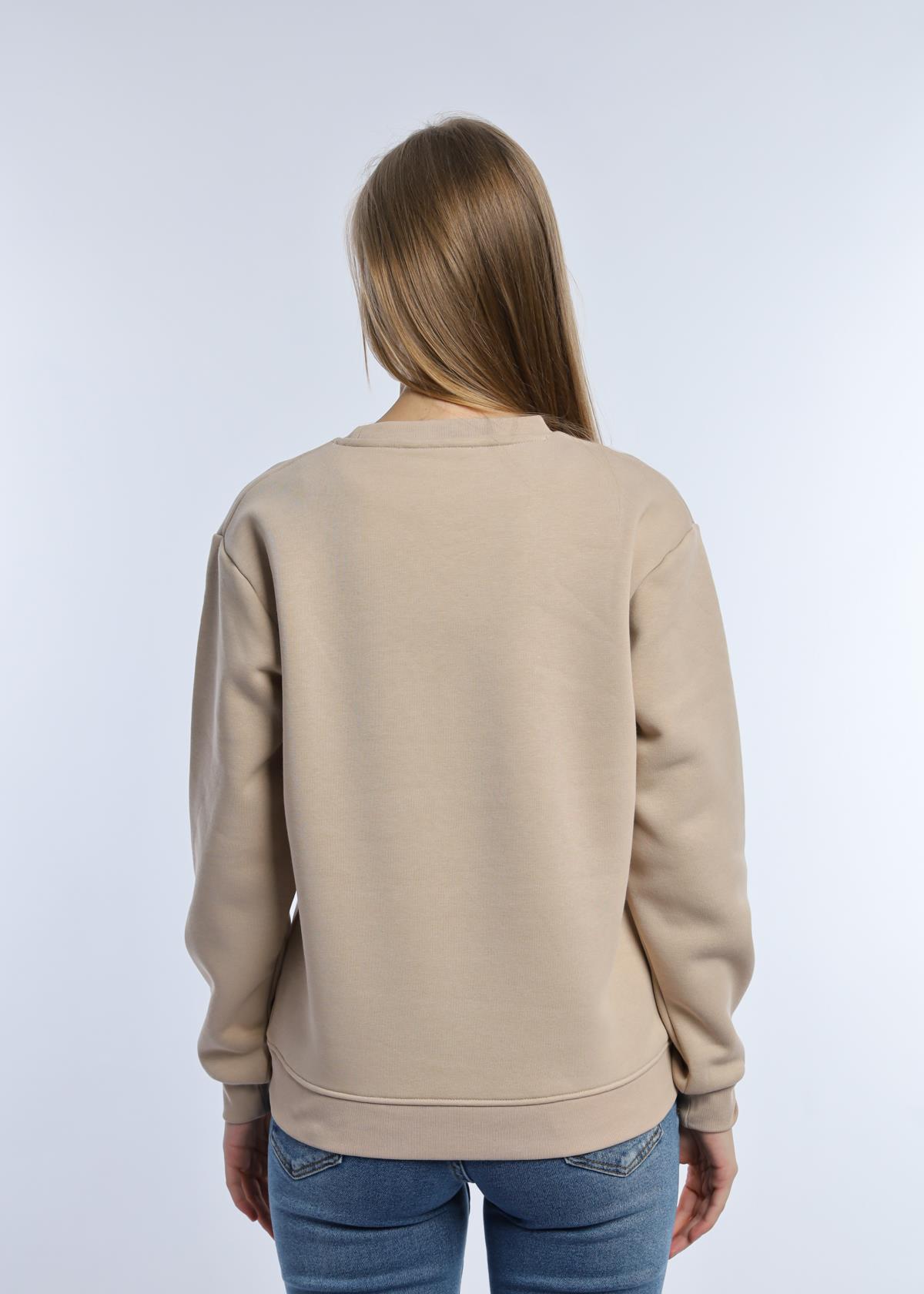Kadın Bisiklet Yaka 3 İplik Şardonlu Sweatshirt Bej