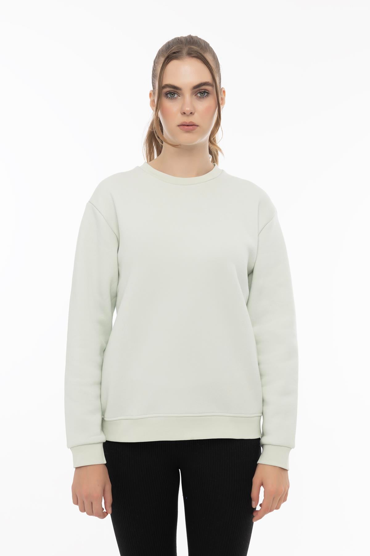 Kadın Bisiklet Yaka 3 İplik Şardonlu Sweatshirt Mint