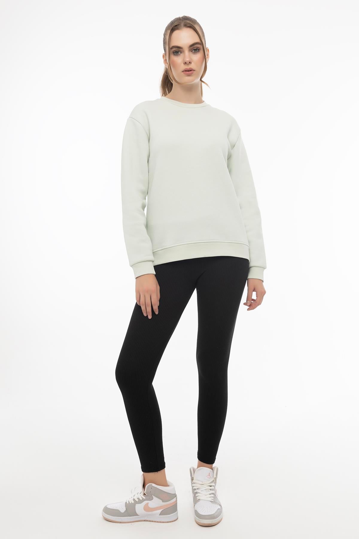 Kadın Bisiklet Yaka 3 İplik Şardonlu Sweatshirt Mint
