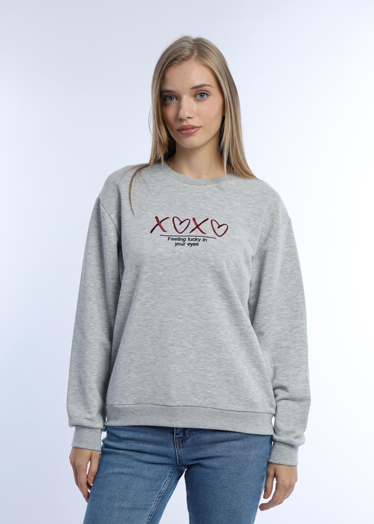 Kadın Bisiklet Yaka 3 İplik Şardonsuz Sweatshirt Gri Melanj Kadın Bisiklet Yaka 3 İplik Şardonsuz Sweatshirt Gri Melanj