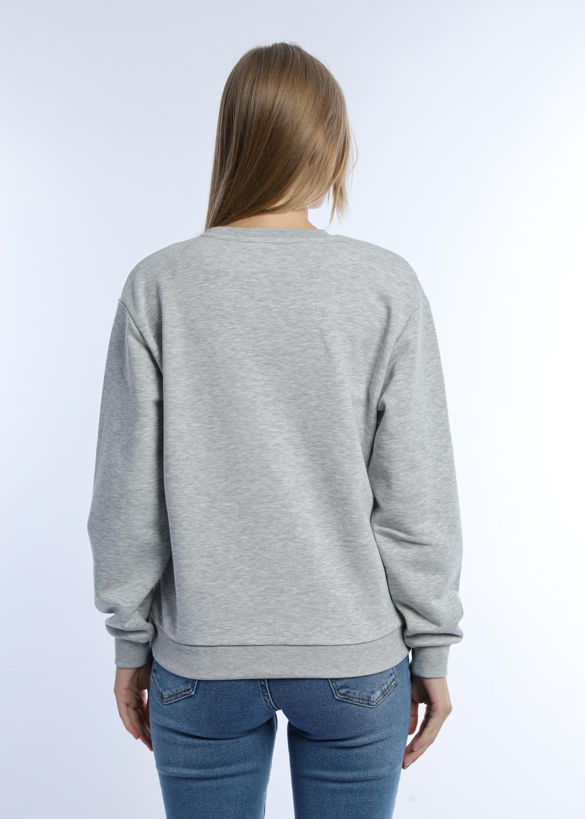 Kadın Bisiklet Yaka 3 İplik Şardonsuz Sweatshirt Gri Melanj Kadın Bisiklet Yaka 3 İplik Şardonsuz Sweatshirt Gri Melanj