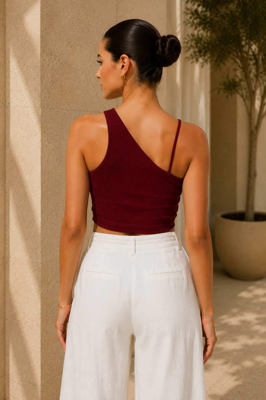 Kadın Bordo Çapraz Halter Yaka Damla Detaylı Fitilli Crop Top