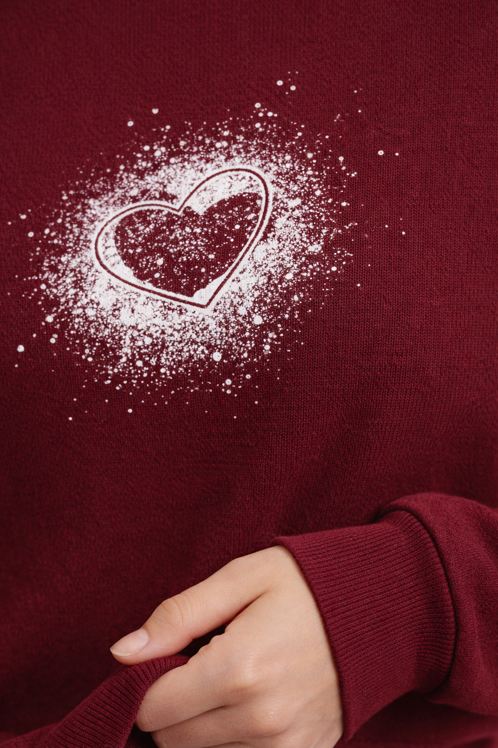 Kadın Bordo Kalp Baskılı Regular Sweatshirt Günlük Rahat Basic Sweat