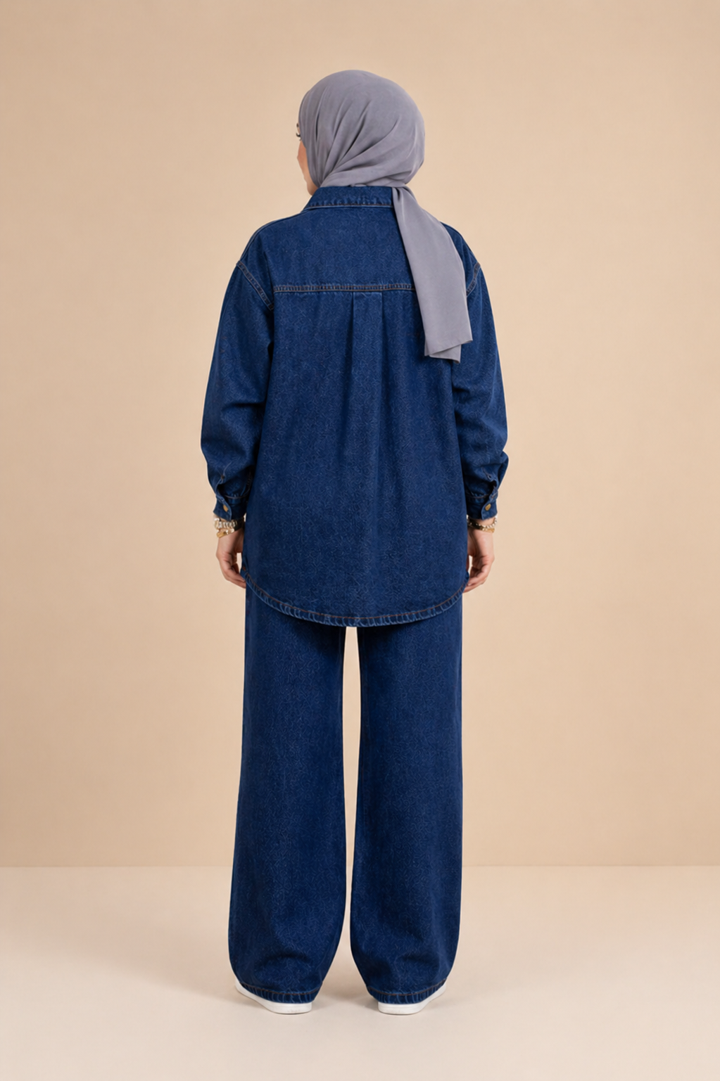 Kadın Denim Takım Oversize Gömlek & Wide Leg Pantolon Lacivert