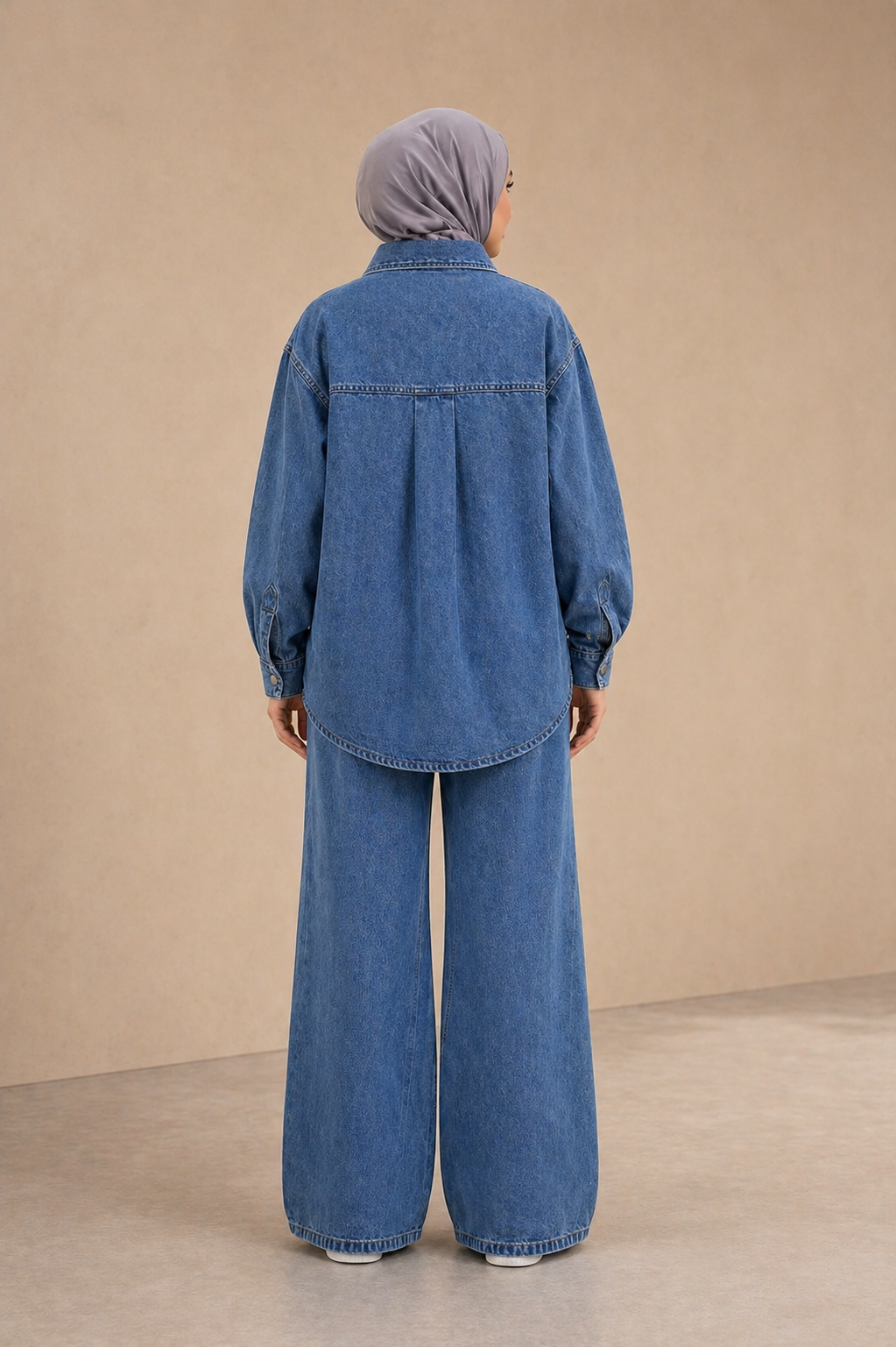 Kadın Denim Takım Oversize Gömlek & Wide Leg Pantolon Mavi