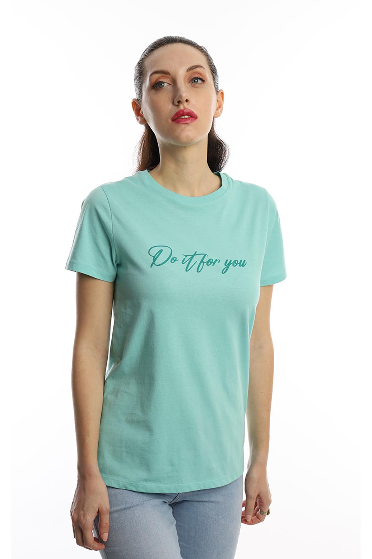 Kadın Do It For You Yazı Baskılı Tişört Turkuaz