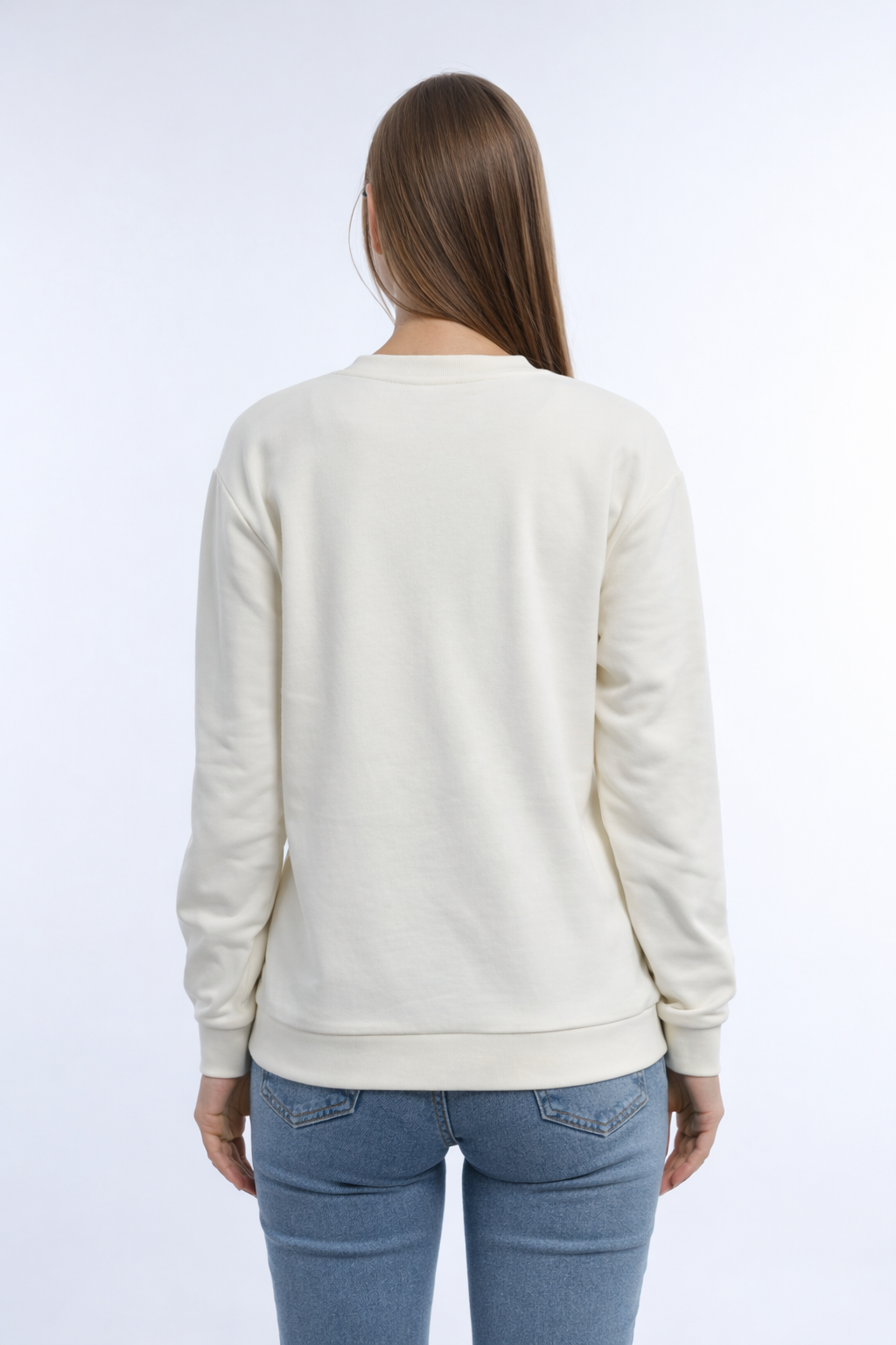 Kadın Ekru Kalp Baskılı Regular Sweatshirt Günlük Rahat Basic Sweat