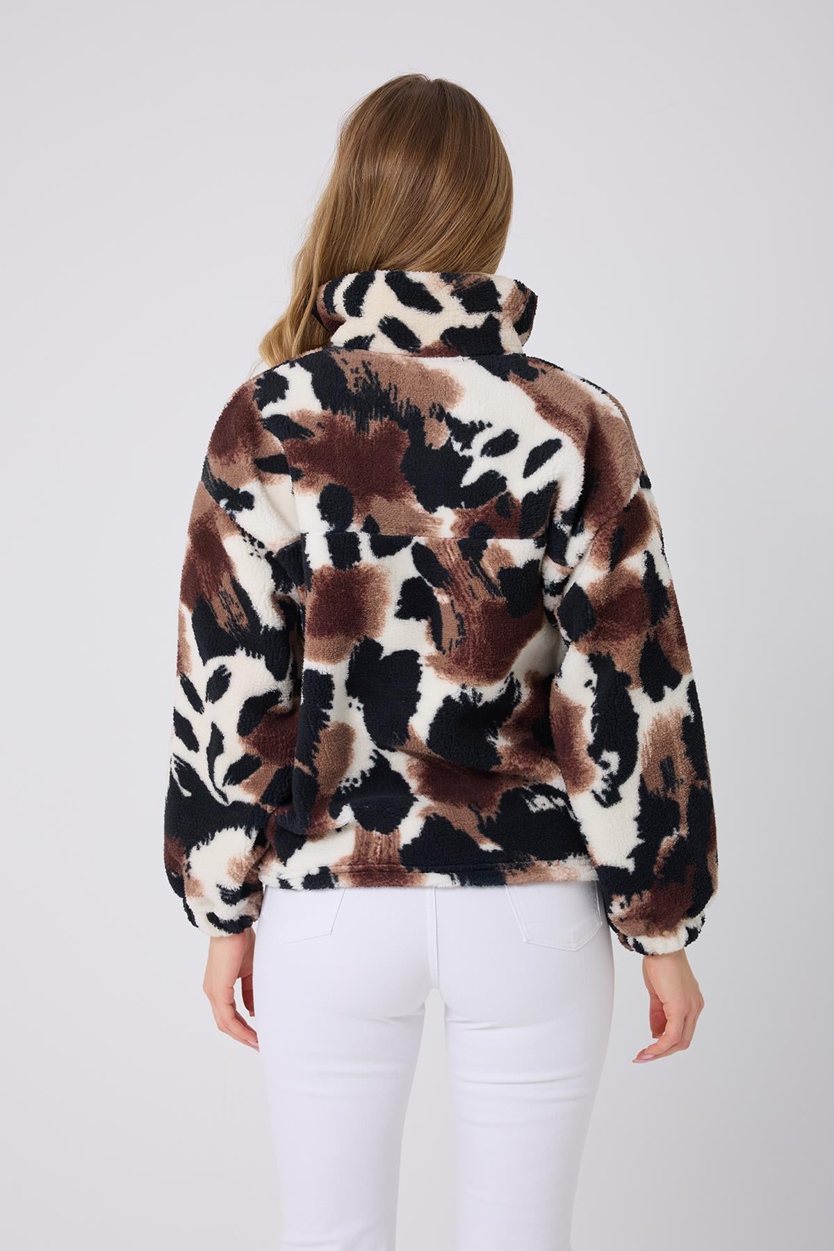 Kadın Fermuar Yaka Peluş Sweatshirt Siyah