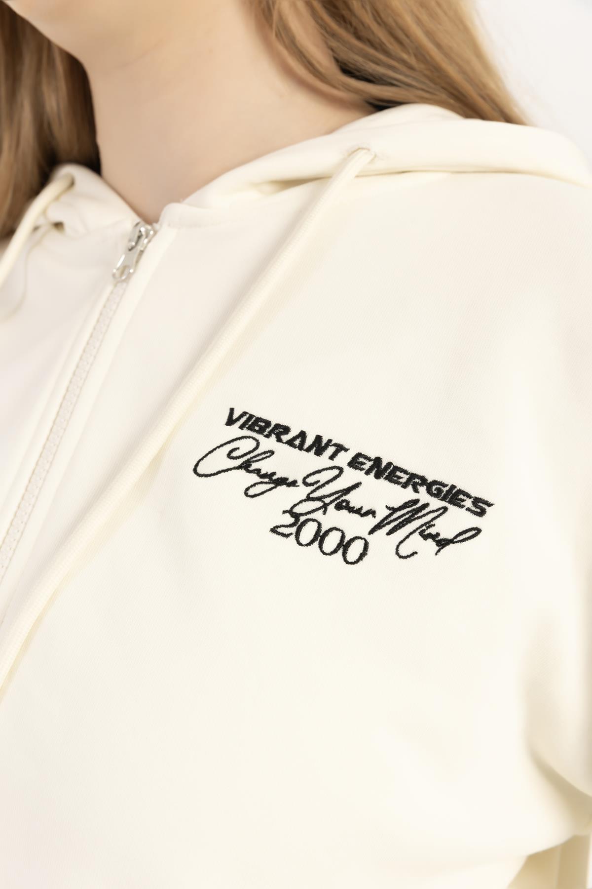 Kadın Fermuarlı 3 İplik Sweatshirt Ekru