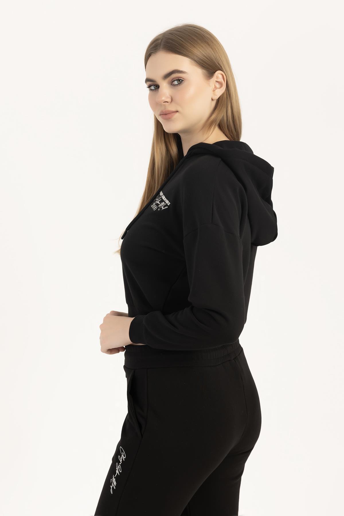 Kadın Fermuarlı 3 İplik Sweatshirt Siyah