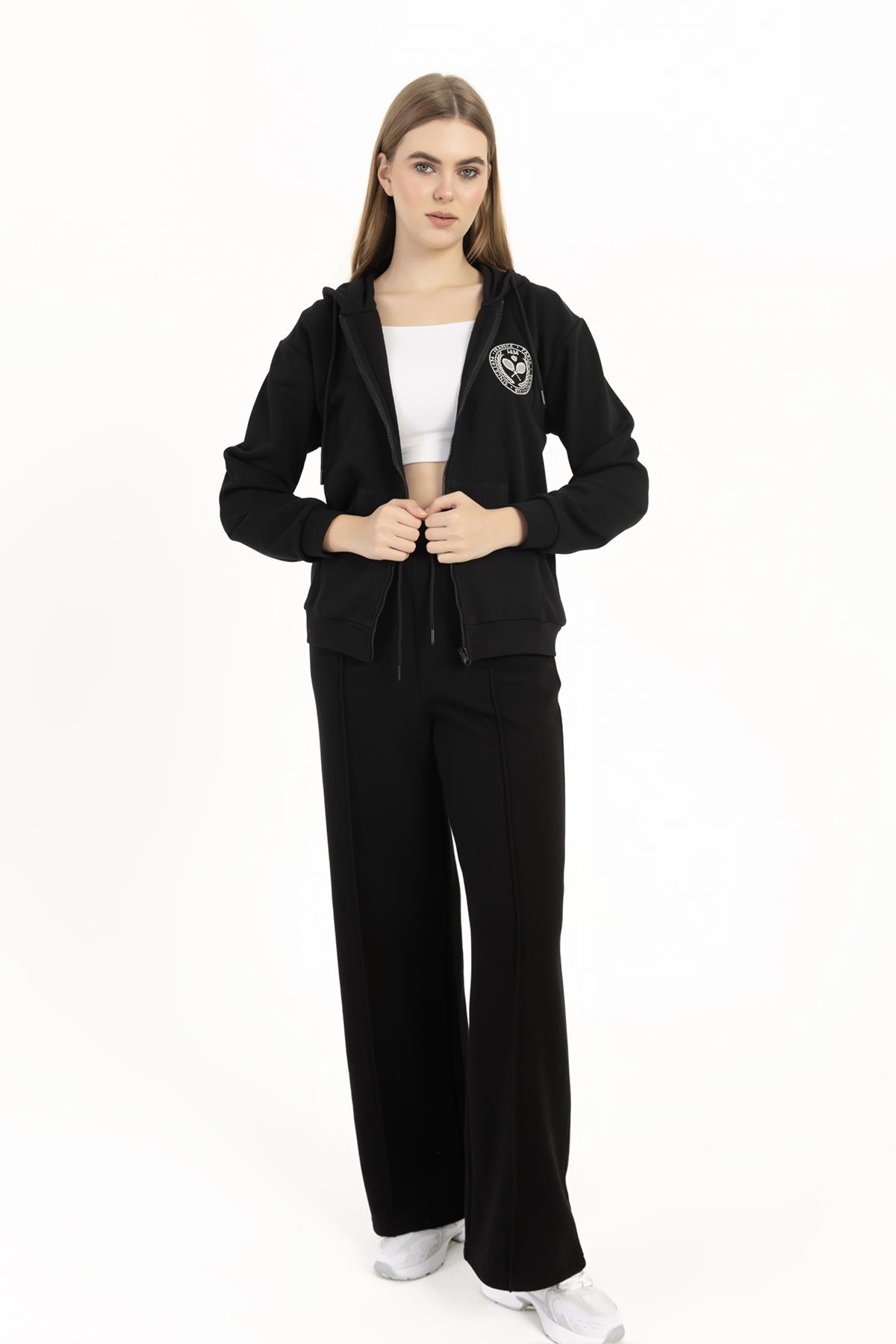 Kadın Fermuarlı Regular Fit Sweatshirt Siyah