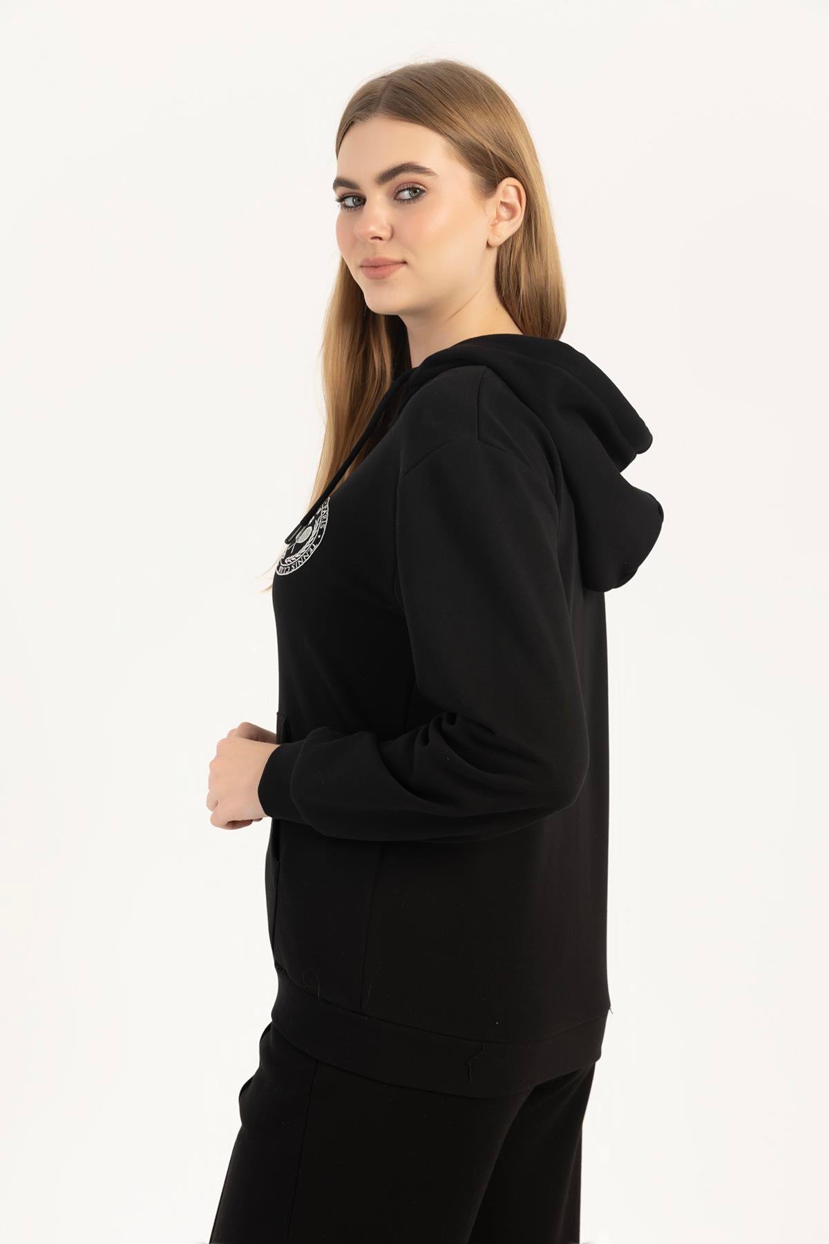 Kadın Fermuarlı Regular Fit Sweatshirt Siyah