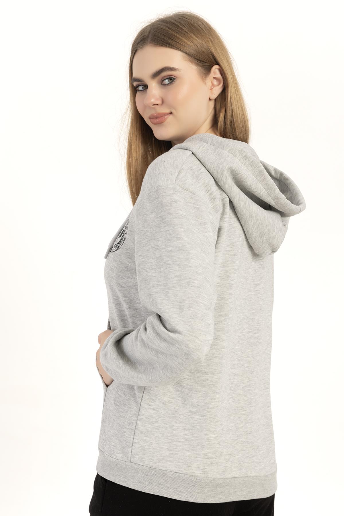 Kadın Fermuarlı Regular Fit Sweatshirt Gri Melanj