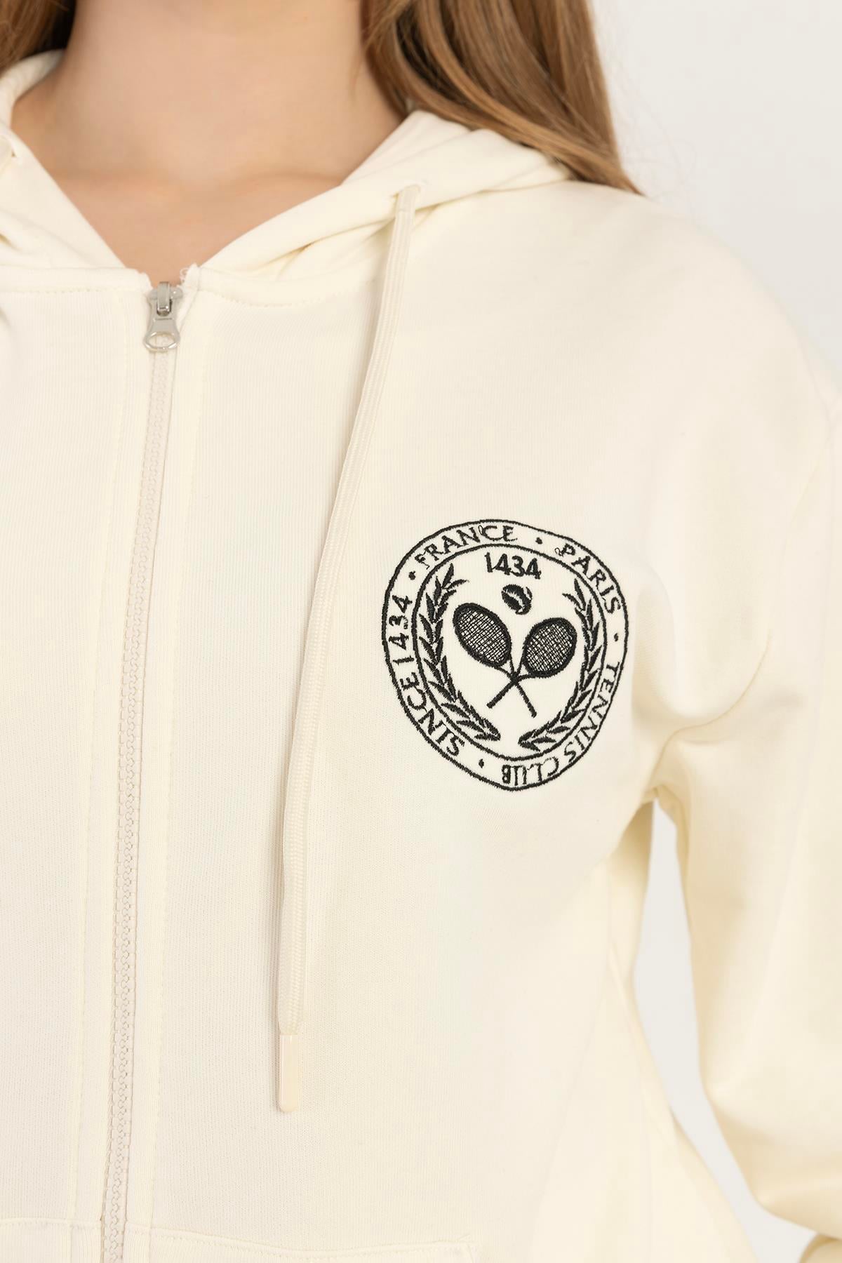 Kadın Fermuarlı Regular Fit Sweatshirt Ekru