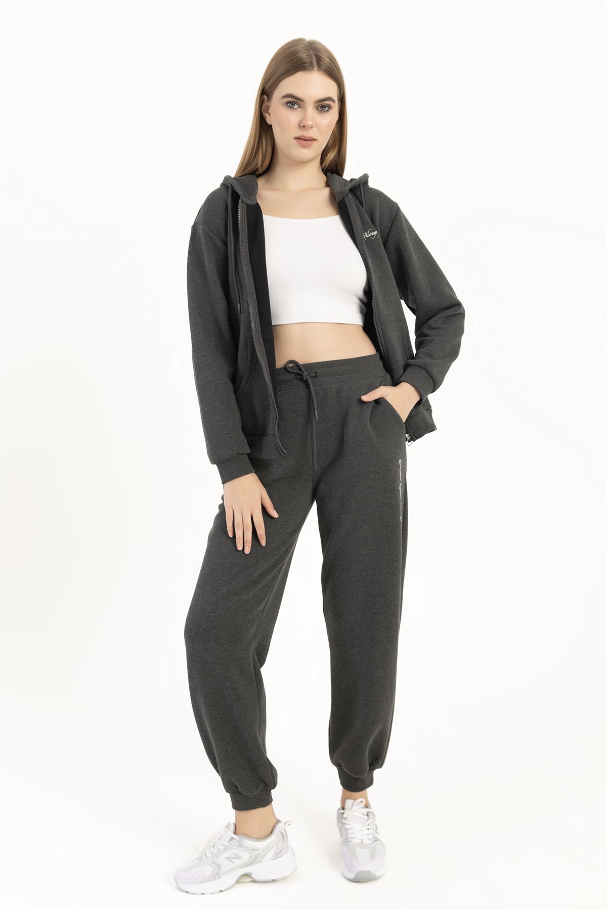 Kadın Fermuarlı Regular Fit Sweatshirt Antrasit Melanj