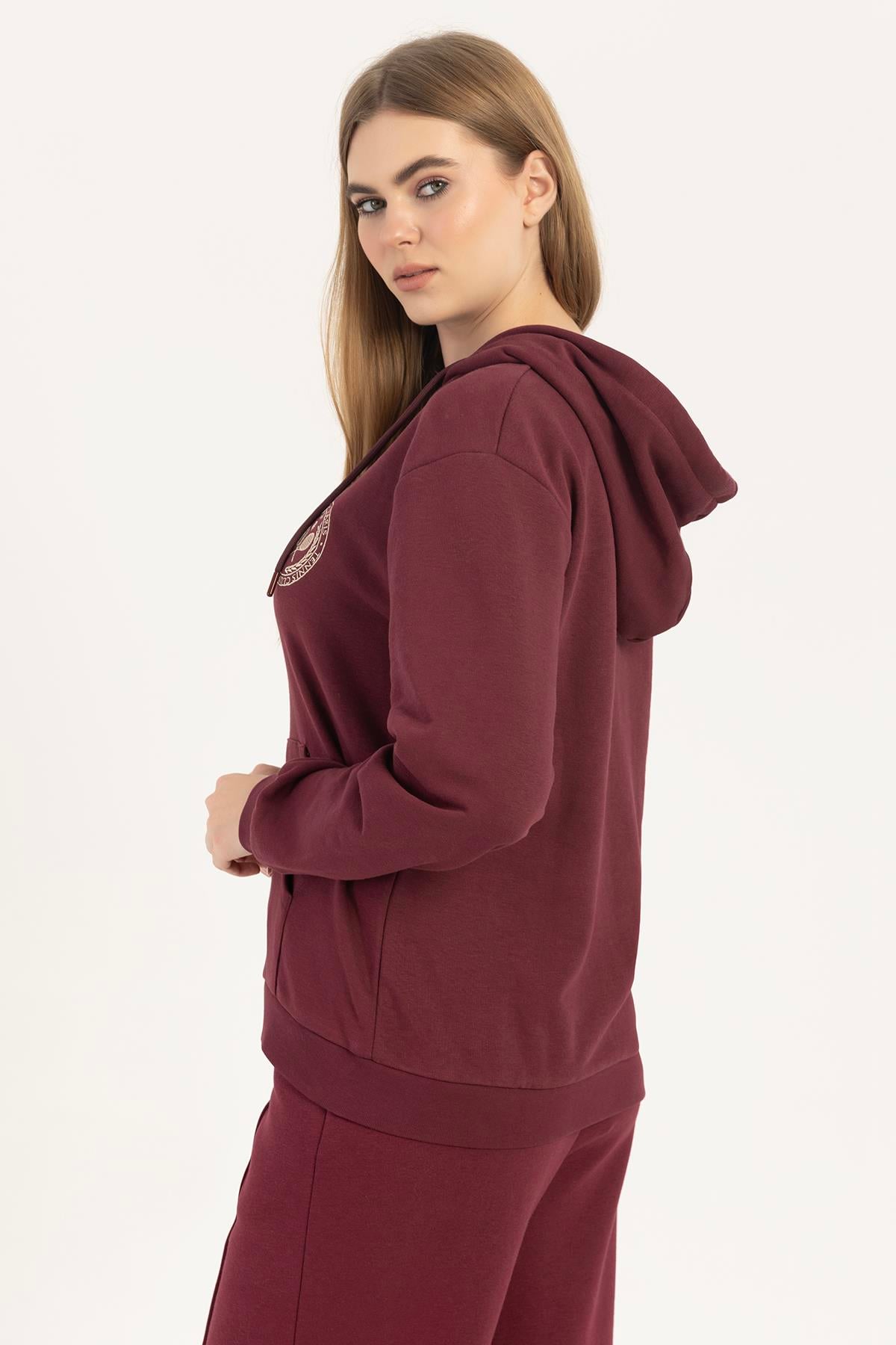 Kadın Fermuarlı Regular Fit Sweatshirt Bordo