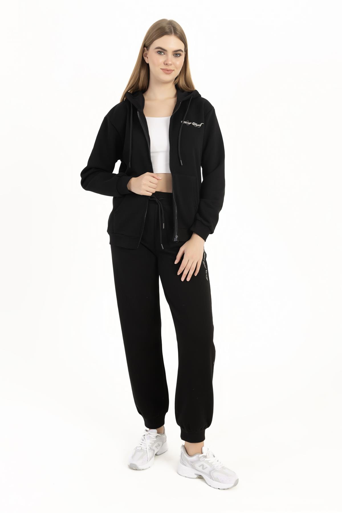 Kadın Fermuarlı Regular Fit Sweatshirt Siyah