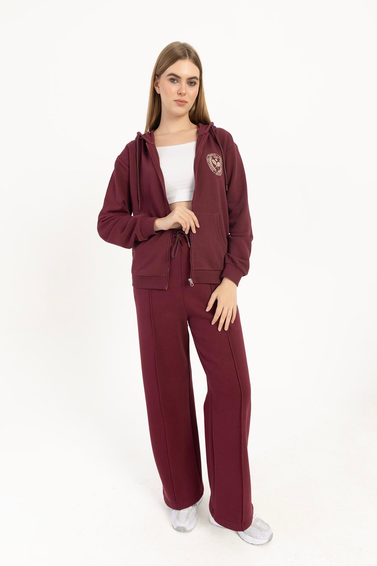 Kadın Fermuarlı Regular Fit Sweatshirt Bordo