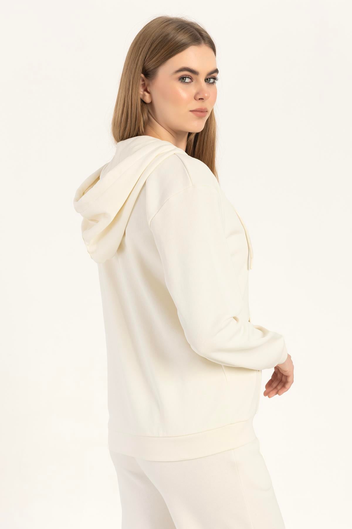Kadın Fermuarlı Regular Fit Sweatshirt Ekru