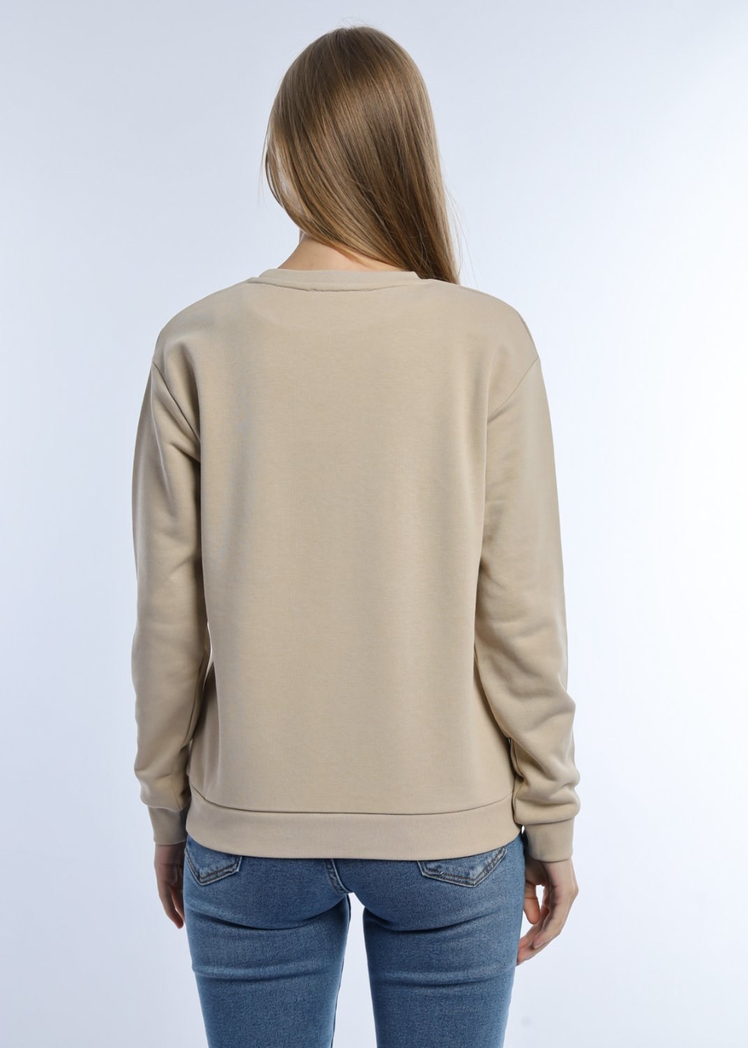 Kadın Kalp Baskılı 2’li Sweatshirt Seti – Bej Antrasit