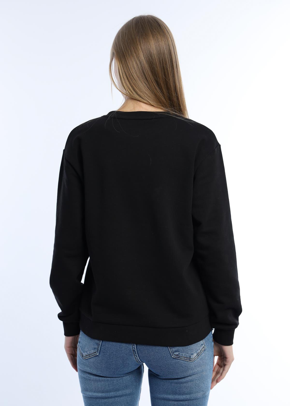 Kadın Kalp Baskılı 3 İplik Şardonsuz Sweatshirt Siyah