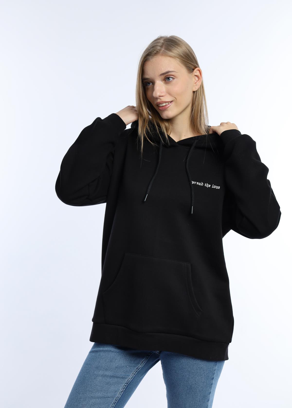 Kadın Kapüşonlu 3 İplik Sweatshirt Siyah