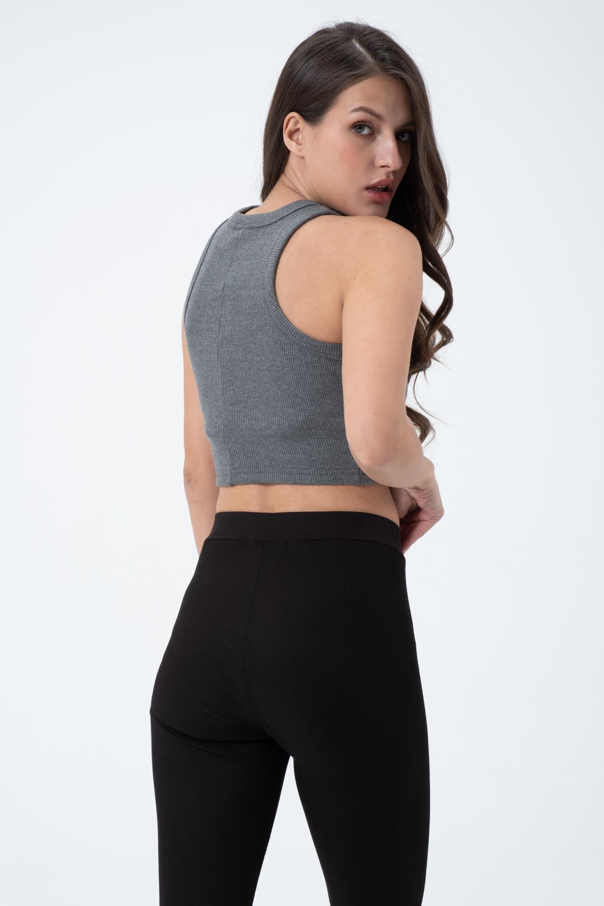 Kadın Kaşkorse Crop Atlet   Gri