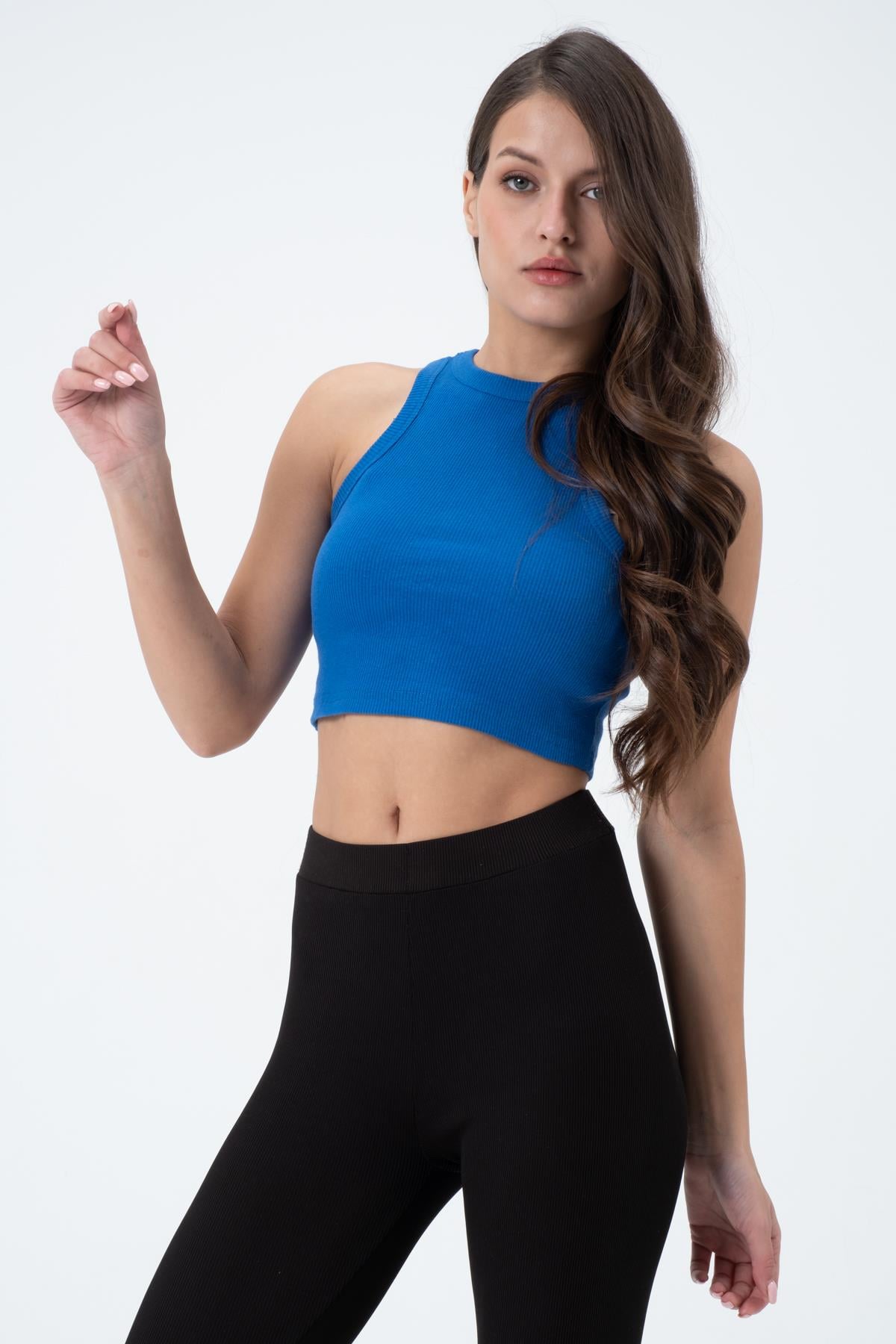 Kadın Kaşkorse Crop Atlet   Saks