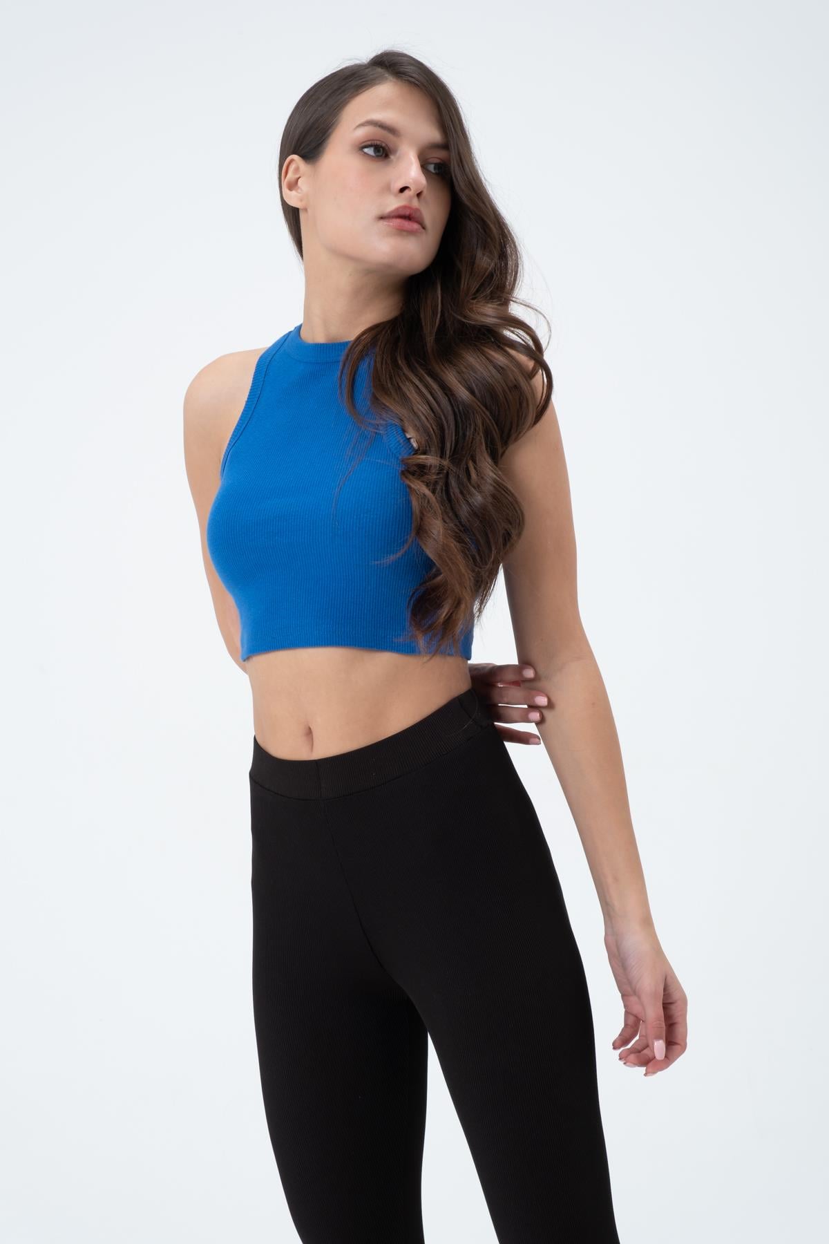 Kadın Kaşkorse Crop Atlet   Saks